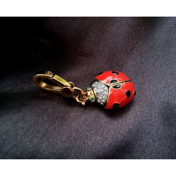 Juicy Courture Signed Red Enamel Ladybug Crown Crystal Inside Pendant - Picture 3 of 5